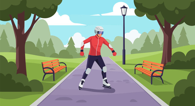 Man Inline Skating on Paved Path.