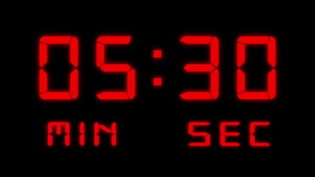 6 minute timer countdown animation from 6 minute to 0 minute. Countdown timer from 6 minute black background. Perfect for business, countdowns, event.