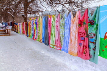 Russia, Samara. January 24, 2016. Street sales of lingerie.