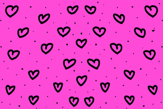 Pink cute heart seamless pattern background with playful doodle style. Romantic illustration texture perfect for wrapping paper, fabric, valentine theme, and branding design.