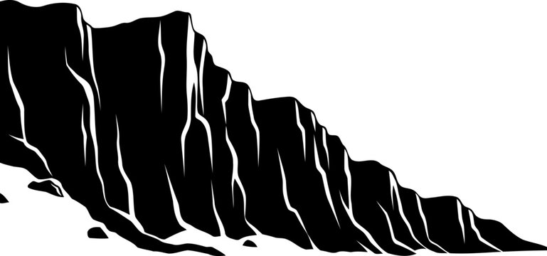 Steep vertical cliff face silhouette showing dramatic rocky mountain terrain