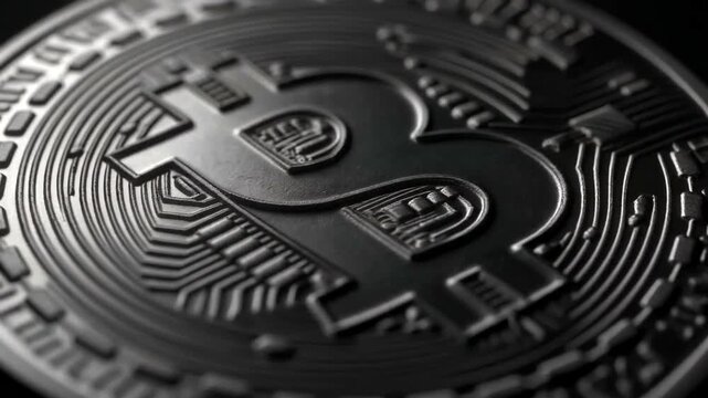 Bitcoin Cryptocurrency Coin Closeup Macro Shot.