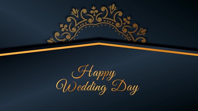 Happy wedding day written in fancy black and gold design, suitable for elegant wedding invitations, cards, and social media posts.