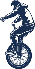 A stylized illustration of a person riding a unicycle in blue tones © ArmanAl