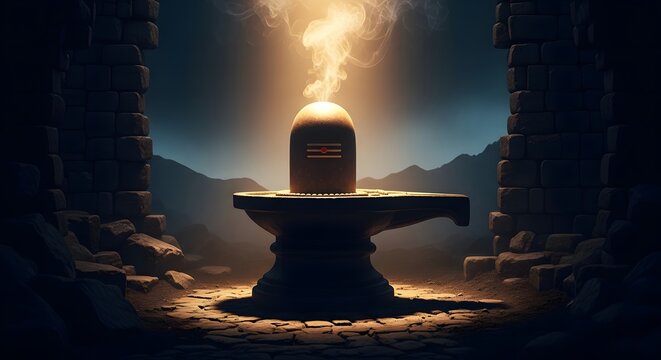 Ancient shiva Lingam with soft light, made by Ai
