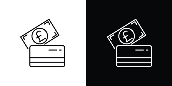 Vector icon illustration of a credit card and a currency note on a black and white background
