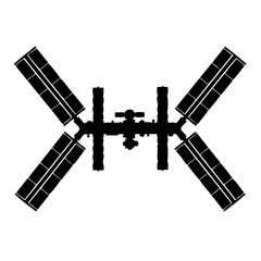 A detailed illustration of a space station with multiple docking ports and solar panels.