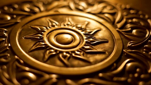 Ornate Golden Sun Symbol Closeup.