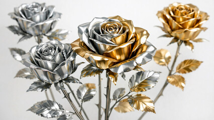 Gold and silver metal roses