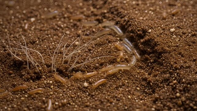 Close-up of a tiny crab digging a hole in the sand, showcasing its burrowing behavior and the intricate details of its movements.