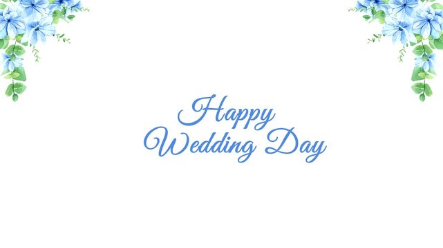 Happy wedding day message with corner flowers. Perfect for wedding invitations, greeting cards, social media posts, and digital designs.