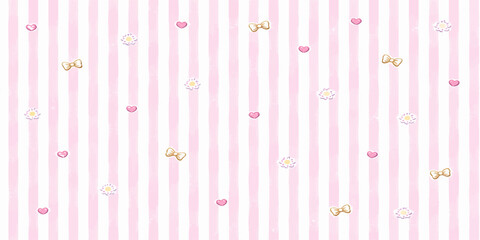 Vintage floral vector design featuring a seamless pattern with pink hearts and flowers for baby scrapbook paper, love cards, and textile decoration © Graph Rover