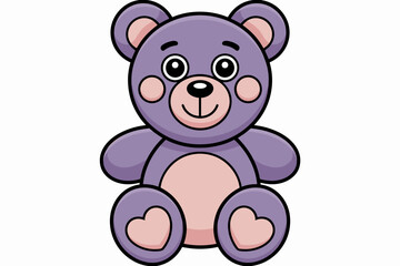 Obraz premium Cute illustration of a fluffy purple teddy bear sitting with a friendly smile, representing childhood joy, comfort, and unconditional love, perfect for baby shower invitations, nursery decor, kids' st