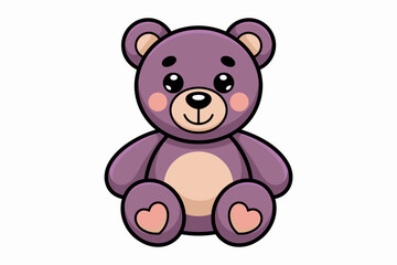 Obraz premium Adorable Purple Teddy Bear Sitting Adorably with Heart Shaped Paws, Perfect for Children's Books, Toy Store Ads, Nursery Decor, Baby Showers, Valentine's Day, and Holiday Greetings, Cute Cartoon Chara