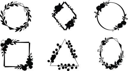 Obraz premium Set of black floral and leaf decorative frames elegant vector borders for invitations and design isolated on white background