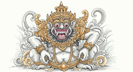 coat of arms with a crown, hindu culture and mythology temple in bali