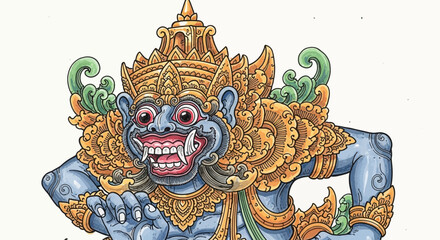 thai style art, coat of arms with a crown, hindu culture and mythology temple in bali