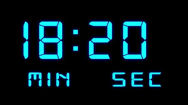 20 minute timer countdown animation from 20 minute to 0 minute. Countdown timer from 20 minute black background. Perfect for business, countdowns, event.