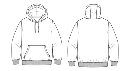 blank hoodie design template with front and back views a vector illustration perfect for technical fashion flat sketches and apparel mockups.