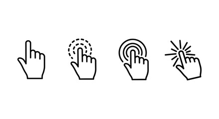 Obraz premium click hand icon set illustrating pointer tap and select gestures for digital user interface and web design elements.