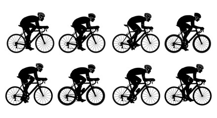 Fototapeta premium cyclist silhouettes on road bikes showcasing aerodynamic race positions speed endurance competitive training.