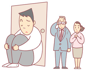 社会問題のイラスト - 引きこもり・適応障害・家庭問題