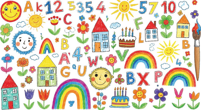 A vibrant and colorful illustration of various educational elements and symbols Vector