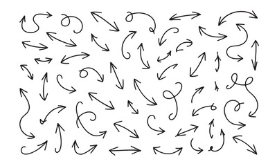 Naklejka premium Hand drawn arrows in different directions on white background for design and navigation purposes