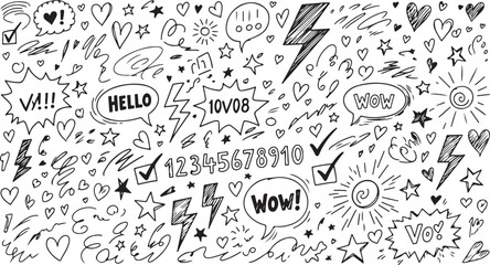 A vibrant collection of diverse doodles and hand-drawn illustrations Vector