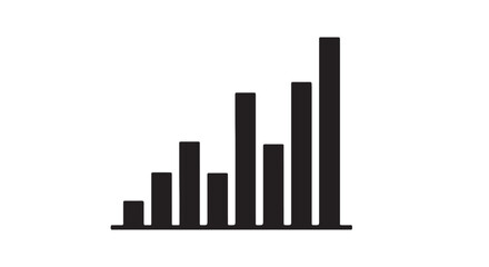 Growing bar graph in simple black silhouette with increasing trend on white background for business presentation