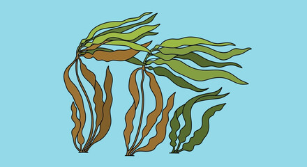 Kelp Seaweed Underwater Plant Life, Ocean Flora Illustration © jas
