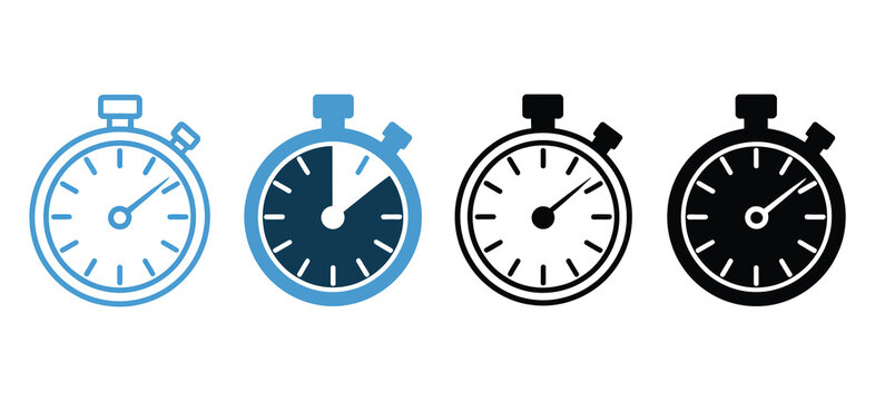Stopwatch multiple style icon set vector, including analog and digital timer icons, clean vector illustration