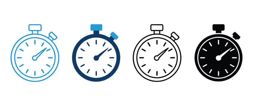 Stopwatch multiple style icon set vector, featuring time tracking, countdown, and timer symbols