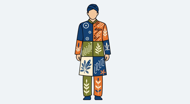 Man in Traditional Batik Clothing, Ethnic Cultural Pattern Design
