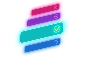 Obraz premium Neon Glowing UI Checklist with Confirmation Tick Icons Easy to Use Transparent Background