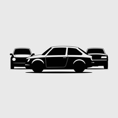 Fototapeta premium Three Classic Black Sedans in a Row, Vector Silhouette Art, Clean Minimalist Design for Automotive Advertising, Transportation Graphics, Branding and Marketing Concepts, Driving Imagery, Modern Style,