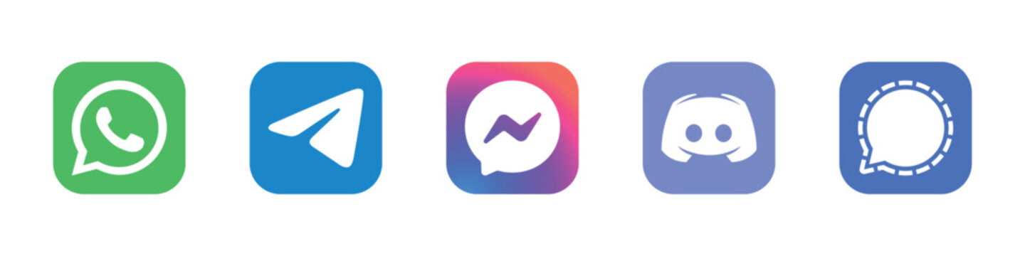whatsapp telegram messenger discord signal colorful social chat app icon vector set
