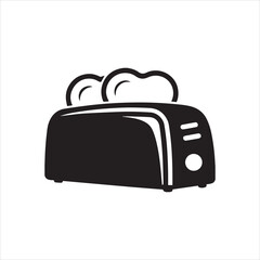 A black and white silhouette of a toaster with two slices of bread inside ready for breakfast time meal