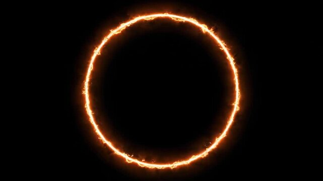 Abstract glowing orange ring of fire animation on black background