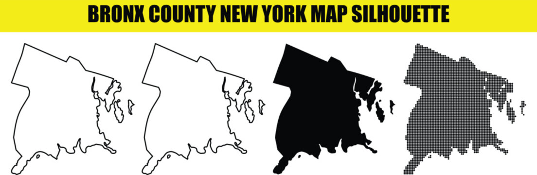 Bronx county new york map silhouette white outline filled and dotted styles