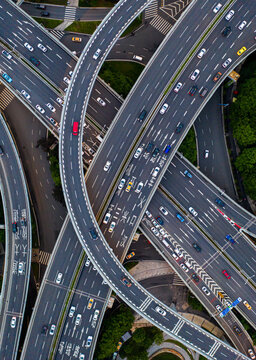 Aerial Heavy Traffic on Jinqiao Overpass Highway, Wuhan