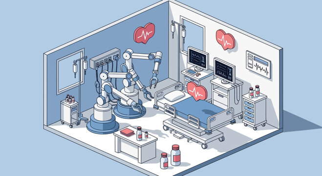 Isometric Hospital Operating Room Medical Equipment.