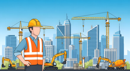 Construction Site with City Skyline Illustration