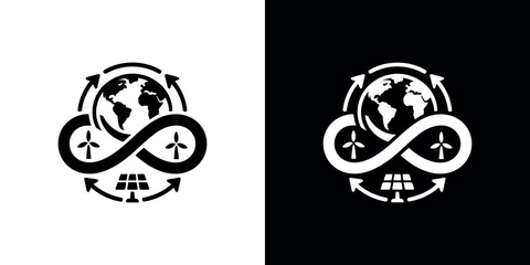 Fototapeta premium Black and white eco friendly symbols with globe and renewable energy