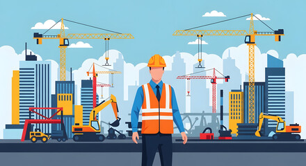Engineers Working at Construction Site Illustration