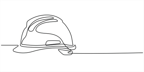 Fototapeta premium Safety helmet continuous one line art drawing for construction branding and industrial minimal icon design, Hard Hat continuous one line drawing, Continuous one line drawing of isolated hard hat. Hard