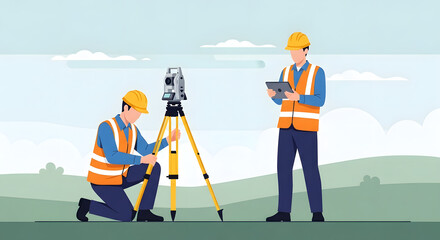 Surveyors Team Measuring Land Illustration
