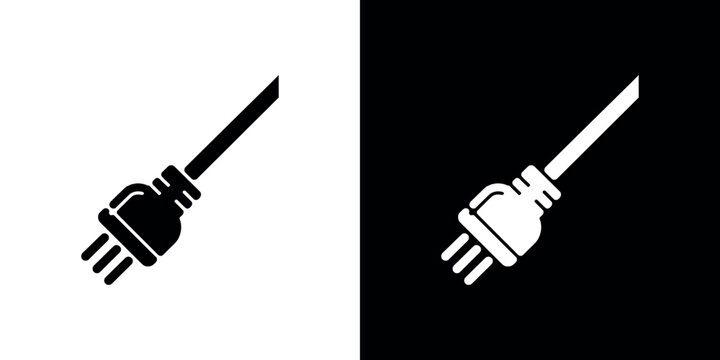 Black and white electrical plug on split background 1