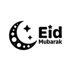 Eid Mubarak greeting with crescent moon and stars symbol © OhiStock