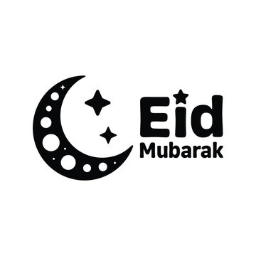 Eid Mubarak greeting with crescent moon and stars symbol